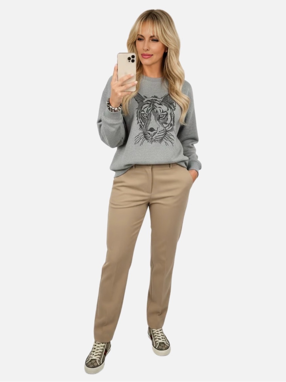 Le Superbe NWT Women's Gray Crystal Tiger shirt